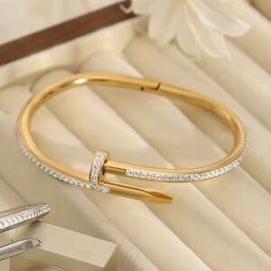 Just Un Clou Gold Crystal Nail-Style Hinged Bangle Bracelet